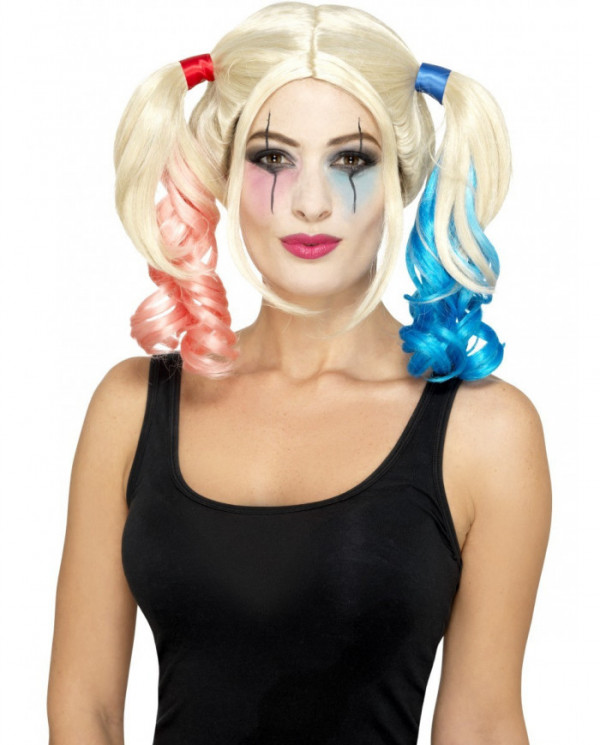 Harley Quinn Perruque Blonde pour Femme avec Couleurs Bleu et Rouge pour Halloween ou Carnaval S.L Perruque Cosplay Harley Quinn Suicide Squad Cisne 2013 