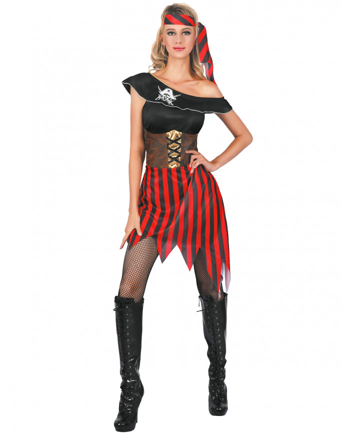 Déguisement Pirate Femme Rouge et Noir